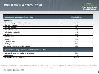 20
WELLGREEN PEA UNDERGROUND & OPERATING DEVELOPMENT
*Wellgreen projections based on the results of the updated PEA on the...