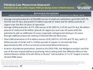 • PEA demonstrates robust potential economics that could position the Wellgreen project
as one of the lowest cost PGM prod...